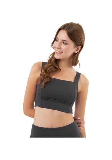 Füme Kare Yaka Crop Top Büstiyer Füme