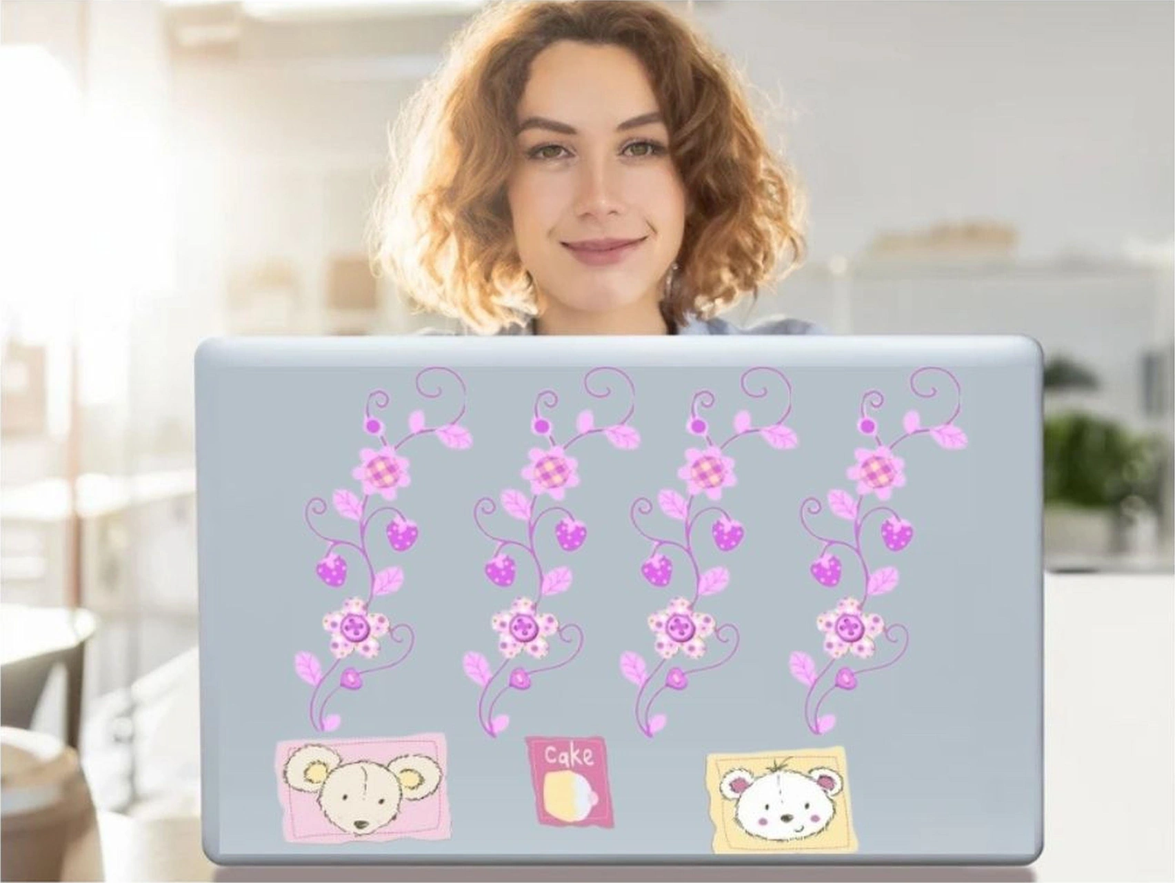 2 Adet Defter Sticker,laptop Sticker Çiçekli Ağaç Desenli Pvc 70x50x0,5cm