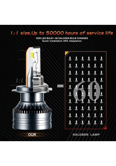 Pazly Gri H7 Led Far Ampulleri, Ip68 Su Geçirmez Araba Far K22548-h7