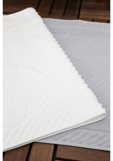 Leoline %100 Pamuk Premium 2'li Ayak Havlusu - Gri - Beyaz Gri - Beyaz