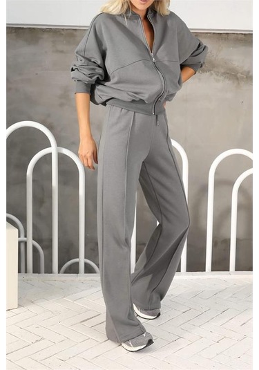 Neşeli Butik Kadın Penye 3 İplik Şardonlu Kumaş Eşofman Takımı Gts022 - Antrasit Antrasit