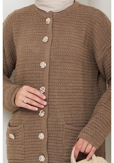 Lezgi Düğmeli Triko Hırka 1599 - Açık Kahve Sütlü Kahve