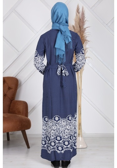 Reis Puantiyeli Lacivert Kadın Tesettür ElbiseLacivert