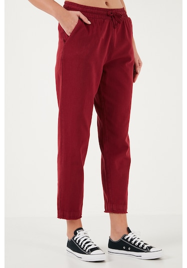 Lela Pamuklu Normal Bel Regular Fit Düz Paça Bayan Pantolon 668Yp42282S4 Bordo