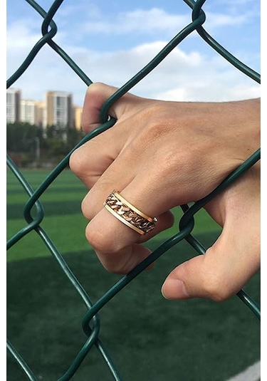 Ortası Dönebilen Zincirli Erkek Kadın Anti-stres Çelik Alyans Yüzük Cl43 Sarı