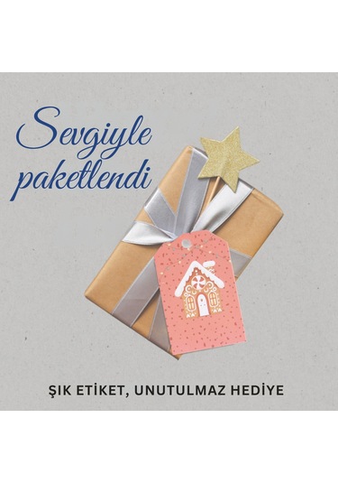 Yılbaşı Ev Temalı Hediye Etiketi, Yeniyıl, Noel Delikli Paketleme