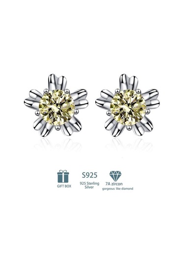 Sarı Tancise Klasik 925 Ayar Gümüş Pembe Sarı 7a Zirkon Küpe Damla Küpe Kadınlar İçin Düğün Parti Hediyeleri H