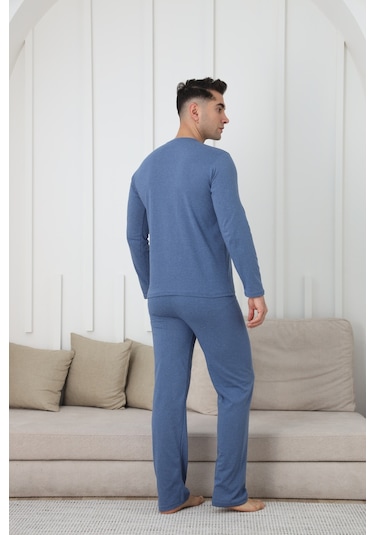 Fames Pijama Erkek Uzun Kol Penye Pijama Takimi Mavi