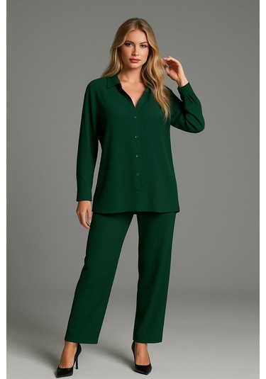 Bürümcük Gömlek Yaka Düğmeli Alt Üst Takım Tesettüre Uygun 2xl 6xl Yeşil