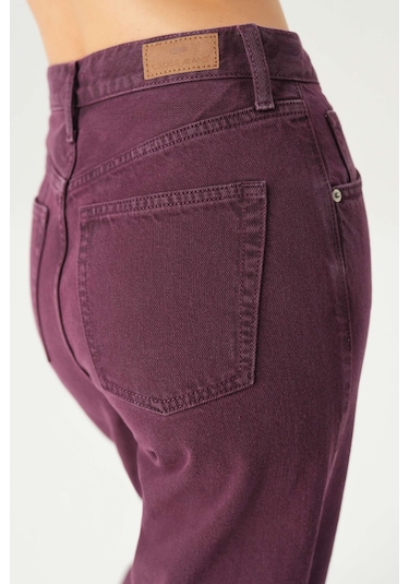 Diana Mürdüm Yüksel Bel Patı Fermuarlı Dad Straight Fit Pantolon C 4517-113 Mürdüm