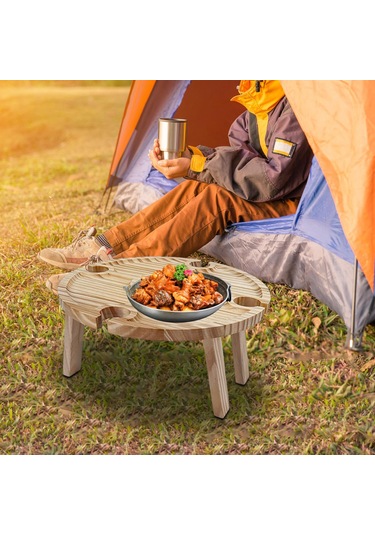 Dolıty Taşınabilir Piknik Masası, Ahşap Katlanır Kamp Pratik Kahverengi Çok Renkli