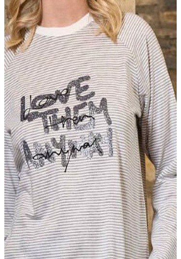 Cossy By Aqua 26230 Kadın Uzun Kollu Bisiklet Yaka Pijama Takımı-çizgili Desenli