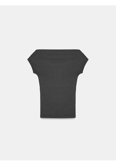 Dilvin 32839 Geniş Yaka Basic T-shirt-siyah