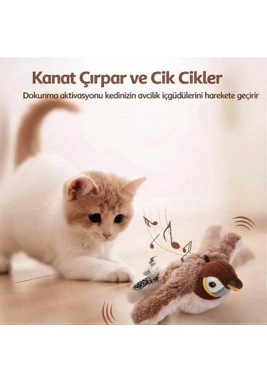 Tineke Şarjlı Titreşimli Hareketli Kedi Oyuncağı Uçan Kuş Oyuncak