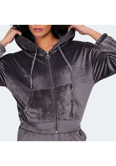 Slazenger VOTE IN Kadın Fermuarlı Kapüşonlu Cepli Koyu Gri Eşofman Takımı