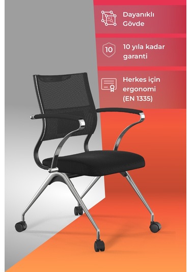 Ergolife Sit Air Toplantı Sandalyesi Tekerlekli, Krom Ayaklı, Fileli, Siyah, Çalışma Koltuğu -572.5f.1.662 Çok Renkli