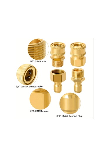 Yifomall "4 Parçalı Pirinç Basınçlı Yıkayıcı Hızlı Bağlantı Seti - M22 15mm & 3/8 İnç Uyumlu"
