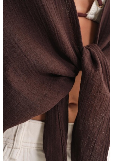 4723 Kadın Önü Bağlamalı Bolero Bluz Kahve Kahve