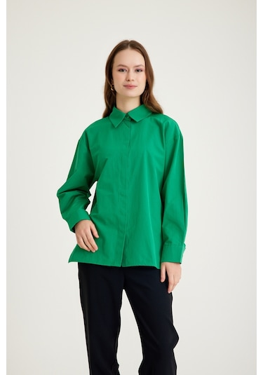 Mizalle Basic Poplin Yeşil Gömlek Yeşil