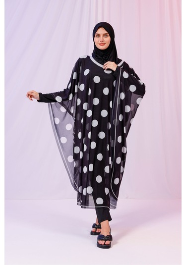 Tarzını Seç Kimono Pareo - Tesettür Pareo - Puantiyeli Siyah 240x135 Cm Çok Renkli