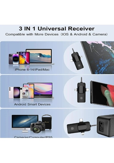 Plentiful Kablosuz Tekli Yaka Mikrofonu 3.5mm Aux İphone Uyumlu Type-c Pc Tablet Video Ses Kayıt Vlog Usb C Ve Amfi