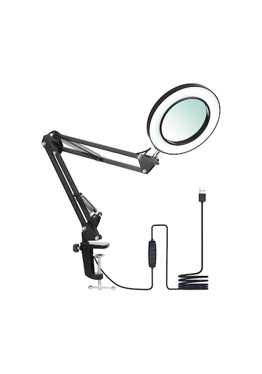 Neoglint Siyah 8x Büyüteçli Neoglint Esnek Kelepçeli Masa Lambası