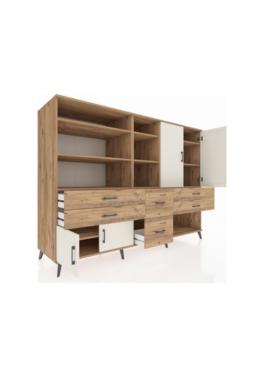 Kronos Dolap 10 Raflı 6 Çekmeceli 4 Kapaklı 220x59x163 Çam-aytaşı Çam-aytaşı/çam