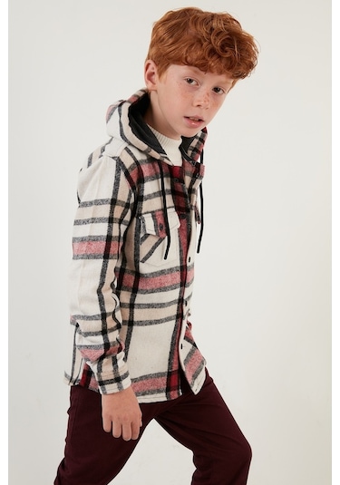 Lela Kapüşonlu Cepli Ekoseli Oduncu Erkek Çocuk Gömlek Cf22W814672 Kırmızı
