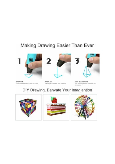 Ximistore9 Çocuklar İçin 3d Baskı Kalemi - Led Ekranlı, Sıcaklık Ayarlı, 3 Adet Pla Filament İle Usb Mavi