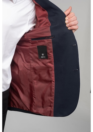 Cekmon Erkek Astarlı Çift Yırtmaçlı Örme Esnek Kumaşdan Yakası Ve Mendili Detaylı Klasik Ceket 001