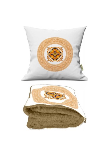 Etnik Motif Desenli Opsiyonel Battaniyeli Hediye Yastık 38x38cm Hediye Paketi-Hediye Paketi