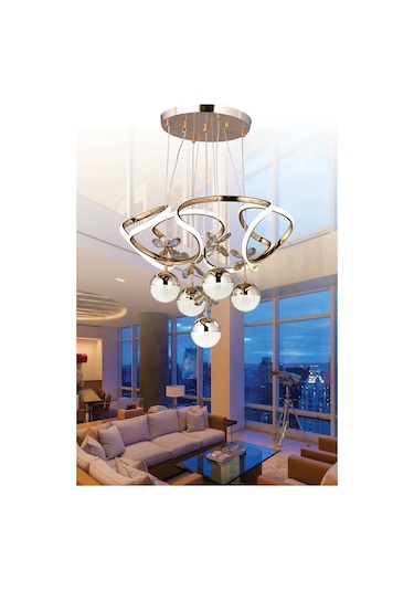 Ey-El Tasarım Galaksi Modern Sarkıt Led Avize 3 Renk Sarı Gold Kaplmalı Toplu Kelebek Taşlı Gold