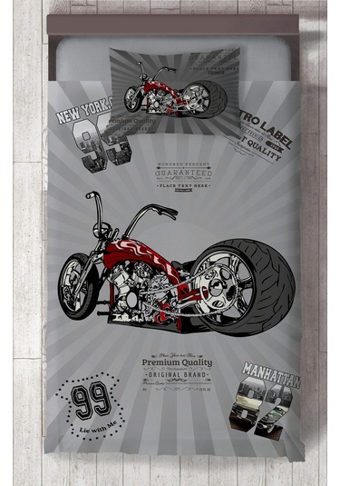 Mekta Home Bebek Ve Çocuk Odası Motor Desenli Yatak Örtüsü Renkli