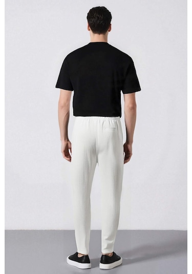 DeFacto %100 Pamuk Keten Görünümlü Pantolon Beli Lastikli Slim Fit Dar Kesim Cepli Düz Paça D2671AX25SMER85