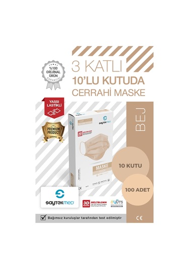 Saytekmed Meltblown Filtreli 3 Katlı Cerrahi Maske 100'lü