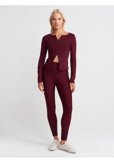 Dilvin 31993 Fermuar Detaylı Uzun Kollu Top-bordo Bordo