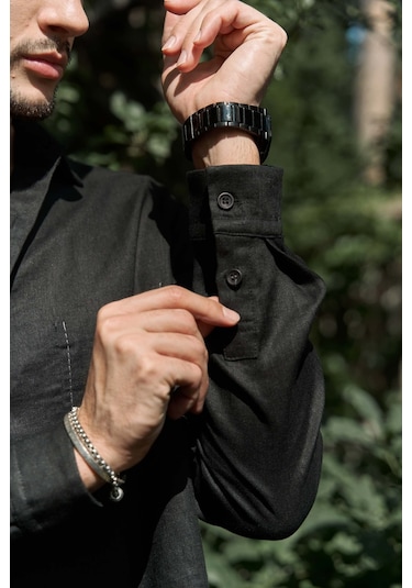 Mai Collection Mai Studios Co. Ombretta Siyah Keten Oversize Erkek Gömlek Siyah