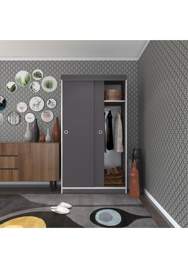 Kenzlife Gardırop Sürgülü Kapaklı Kapılı Karanfil100 Gri Gardolap Dolap