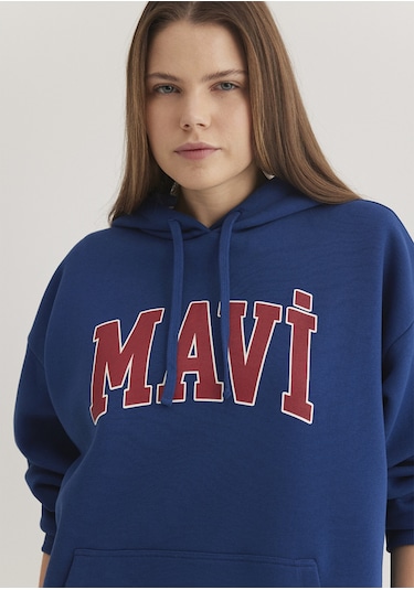 Mavi 1600361-82625 Mavi Logo Baskılı Kapüşonlu Sweatshirt - Lacivert