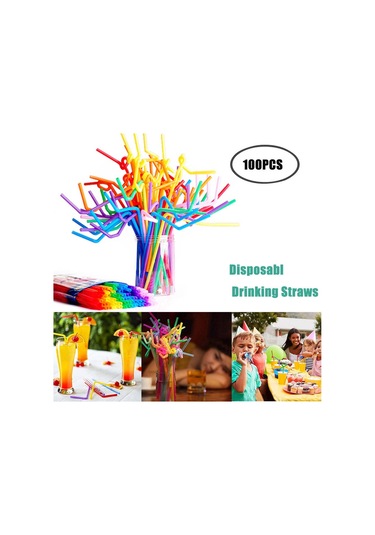 Youmex Esnek Renkli Tek Kullandım At Plastic Pipetler - 100 Adet - Parti Ve Festivaller İçin - Uygun Açı Ayarlamalı - Temiz Taşım İndirimi Diğer