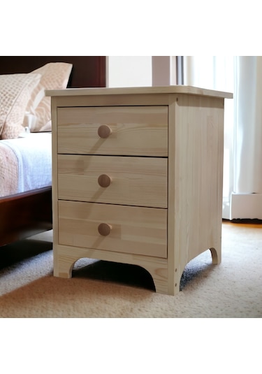 Retro Doğal Ahşap 3 Çekmeceli Komodin 1. Sınıf Masif Çam Ağacı 35