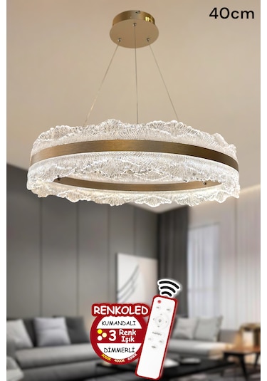 3 Renk Işıklı Kumandalı Modern Sarkıt Led Avize Ledli Avize Salon ,oda ,mutfak ,hol 40 Cm Çiçek Rose Gold