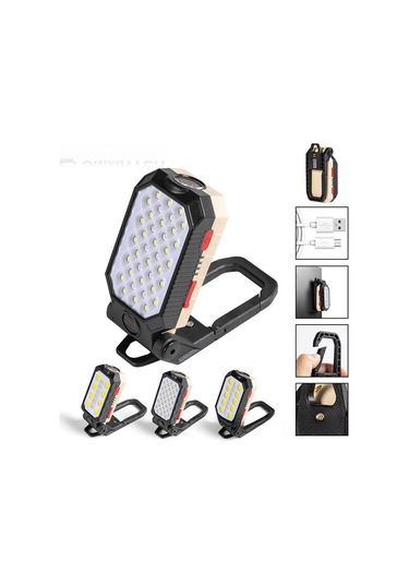 Xiyyadms Usb Şarjlı Cob Led İş Lambası - Mıknatıs Kanca, Pil Göstergesi, 28 Led'li, 2200mah, Elserbest Bakım Ve Acil Işık W599b Büyük Boy