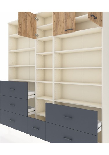 Arges Dolap 17 Raflı 6 Çekmeceli 3 Kapaklı 220x30x243 Aytaşı-çam/antrasit Atlas Çam/antrasıt