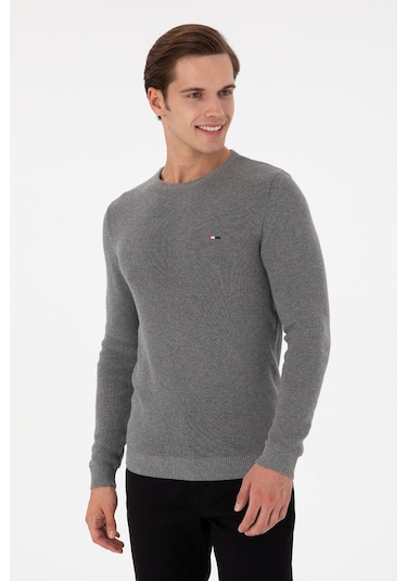 U.S. Polo Assn. Erkek Slim Fit Bisiklet Yaka Gri Melanj Basic Kazak 50298282-VR086 U.S. Polo Assn. Erkek Slim Fit Bisiklet Yaka Gri Melanj Basic Kazak 50298282-VR086