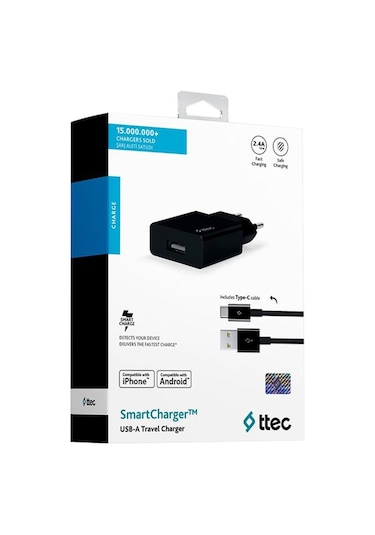 Ttec Smartcharger Seyahat Şarj Aleti 2.1A + Type-C Kablo Siyah -