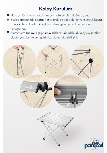 Panipal Alüminyum, Katlanabilir Kamp Ve Piknik Masası, Taşıma Çantalı S Gri
