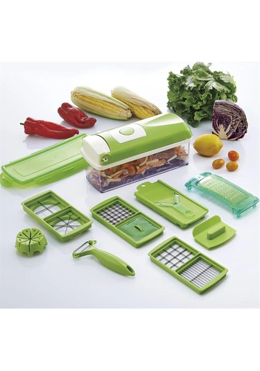 Neevoyu Sebze Meyve Dilimleyici Seti 12 Parça: İnce Dilim, Işıklı, Soyucu Ve Toplayıcı - Yeşil Mutfak Aleti Yeşil