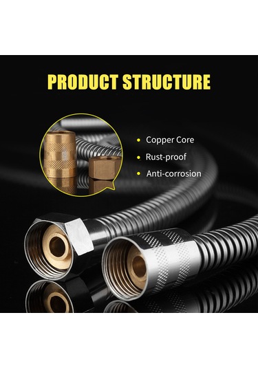 Padalink 3m Paslanmaz Çelik Duş Hortumu - Bakır Çekirdekli, Alev Dayanıklı, Patlama Engelledi, 360 Döner, Kaotik Olmayan, Sızıntısız Diğer