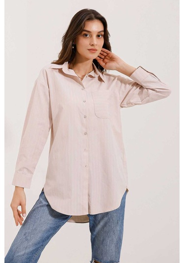 Gabria Tek Cep Arkası Uzun Gömlek bej